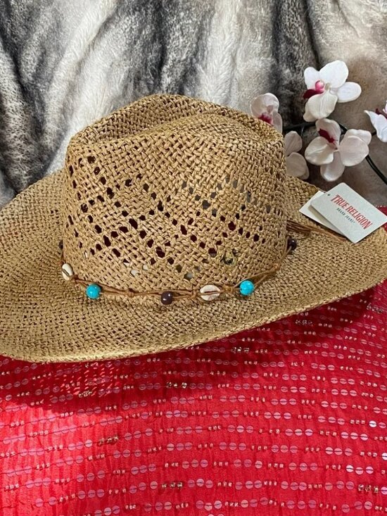NEW! TRUE RELIGION UNISEX COWBOY SUN HAT SHELLS TURQUOISE main image 5